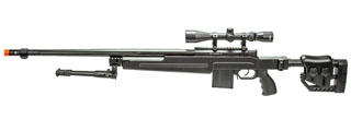 WellFire MB4415BAB Bolt Action Airsoft Sniper Rifle w/ Scope and Bipod (Color: Black)