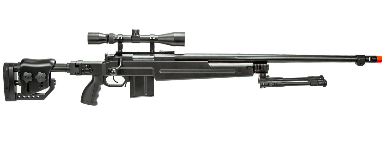 WellFire MB4415BAB Bolt Action Airsoft Sniper Rifle w/ Scope and Bipod (Color: Black)