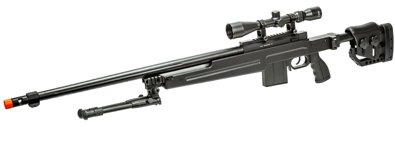 WellFire MB4415BAB Bolt Action Airsoft Sniper Rifle w/ Scope and Bipod (Color: Black)