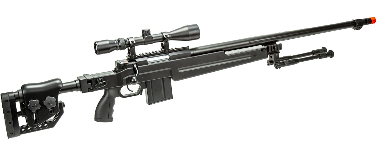 WellFire MB4415BAB Bolt Action Airsoft Sniper Rifle w/ Scope and Bipod (Color: Black)
