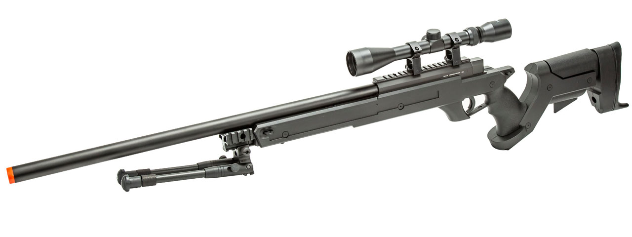 WellFire MBG22BAB Bolt Action Gas Powered Airsoft Sniper Rifle w/ Scope and Bipod (Color: Black)