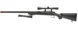 WellFire MBG23BAB Bolt Action Gas Powered Airsoft Sniper Rifle w/ Bipod and Scope (Color: Black)