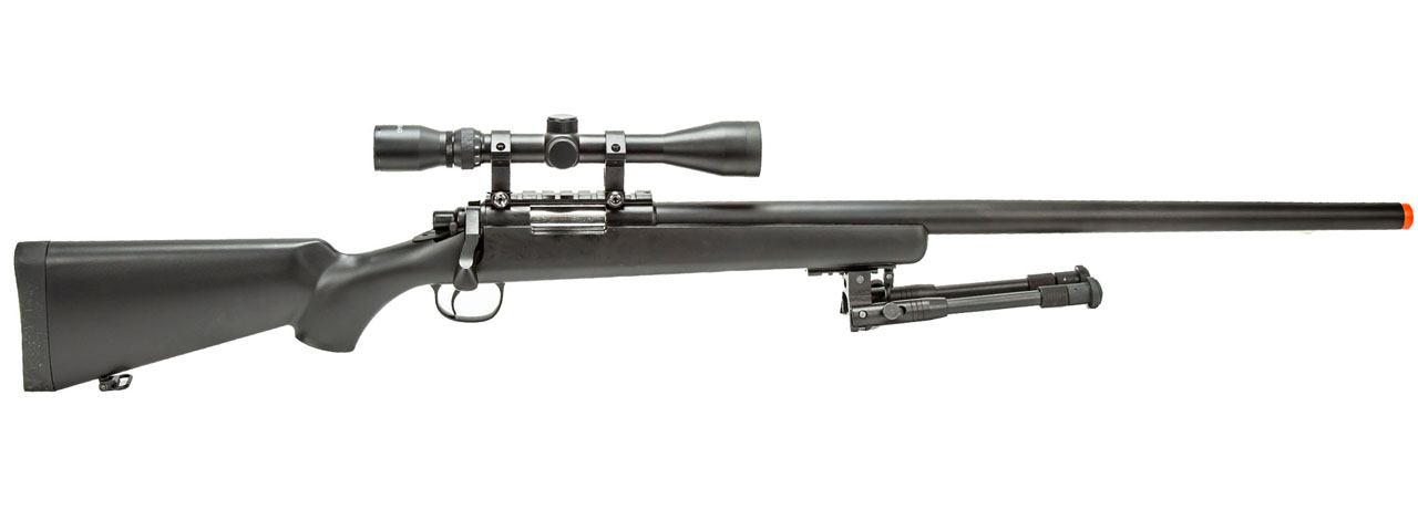 WellFire MBG23BAB Bolt Action Gas Powered Airsoft Sniper Rifle w/ Bipod and Scope (Color: Black)