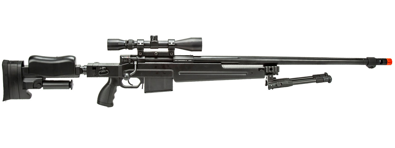 WellFire MBG86B Bolt Action Gas Powered Airsoft Sniper Rifle w/ Scope and Bipod (Color: Black) - Click Image to Close