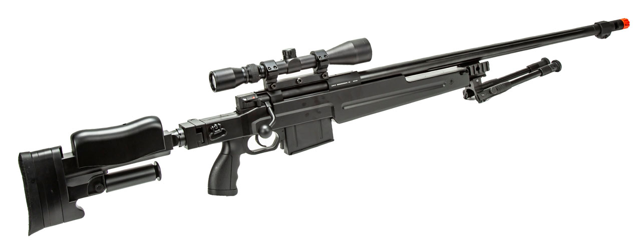 WellFire MBG86B Bolt Action Gas Powered Airsoft Sniper Rifle w/ Scope and Bipod (Color: Black) - Click Image to Close