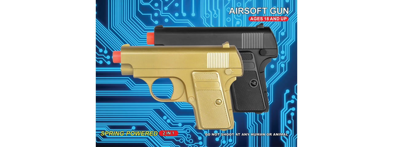 UK Arms Dual Spring Powered Airsoft Pistols (Color: Gold & Black) - Click Image to Close