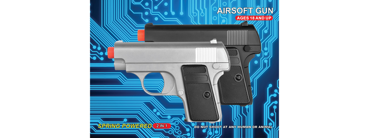 UK Arms Dual Spring Powered Airsoft Pistols (Color: Black & Silver) - Click Image to Close