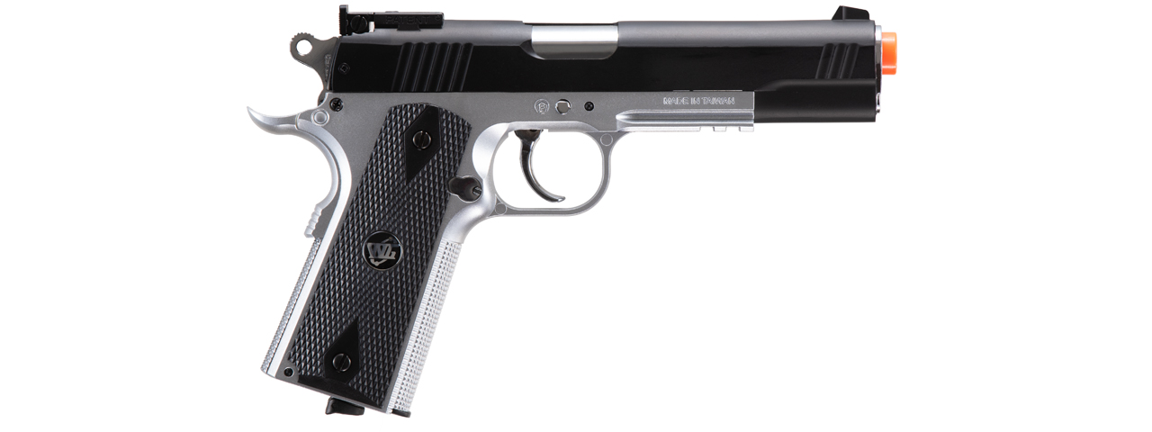 Win Gun Sport 1911 CO2 Non-Blowback Airsoft Pistol w/ Accessory Rail (Color: Black / Silver) - Click Image to Close