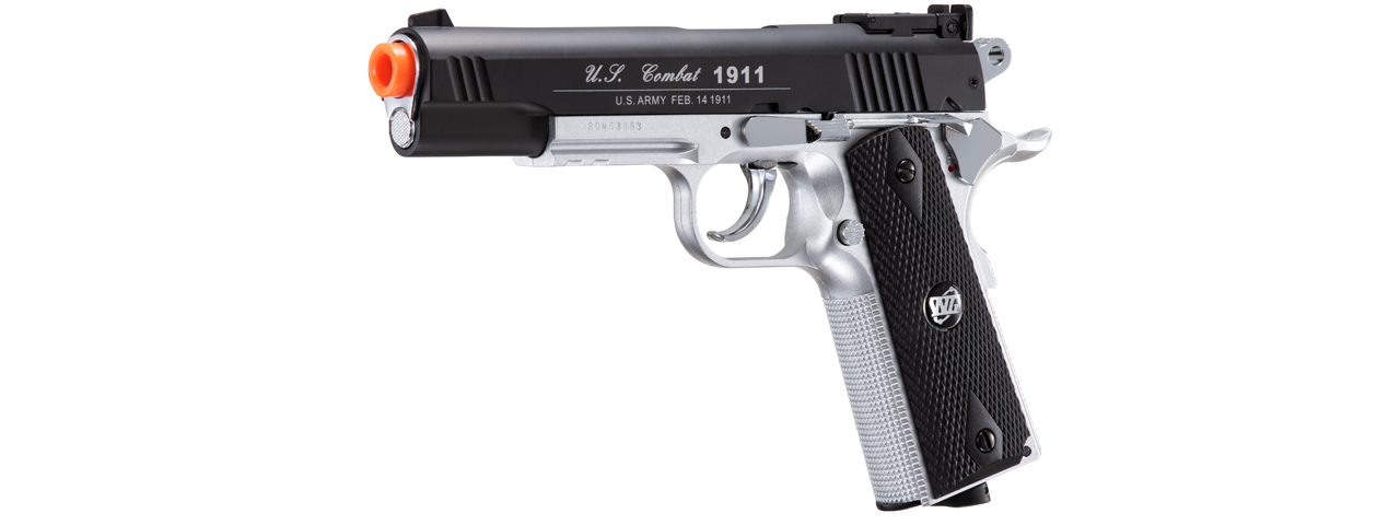 Win Gun Sport 1911 CO2 Non-Blowback Airsoft Pistol w/ Accessory Rail (Color: Black / Silver) - Click Image to Close