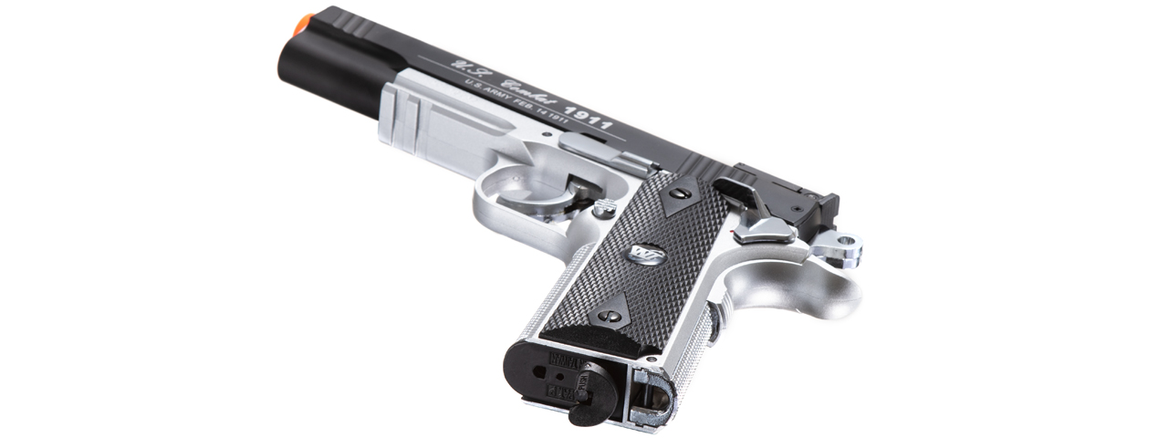 Win Gun Sport 1911 CO2 Non-Blowback Airsoft Pistol w/ Accessory Rail (Color: Black / Silver) - Click Image to Close