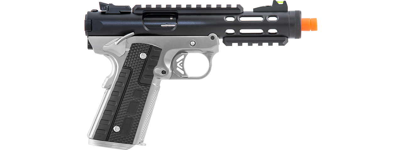 WE-Tech Galaxy 1911 Gas Blowback Airsoft Pistol (Color: Black Slide w/ Silver Lower) - Click Image to Close