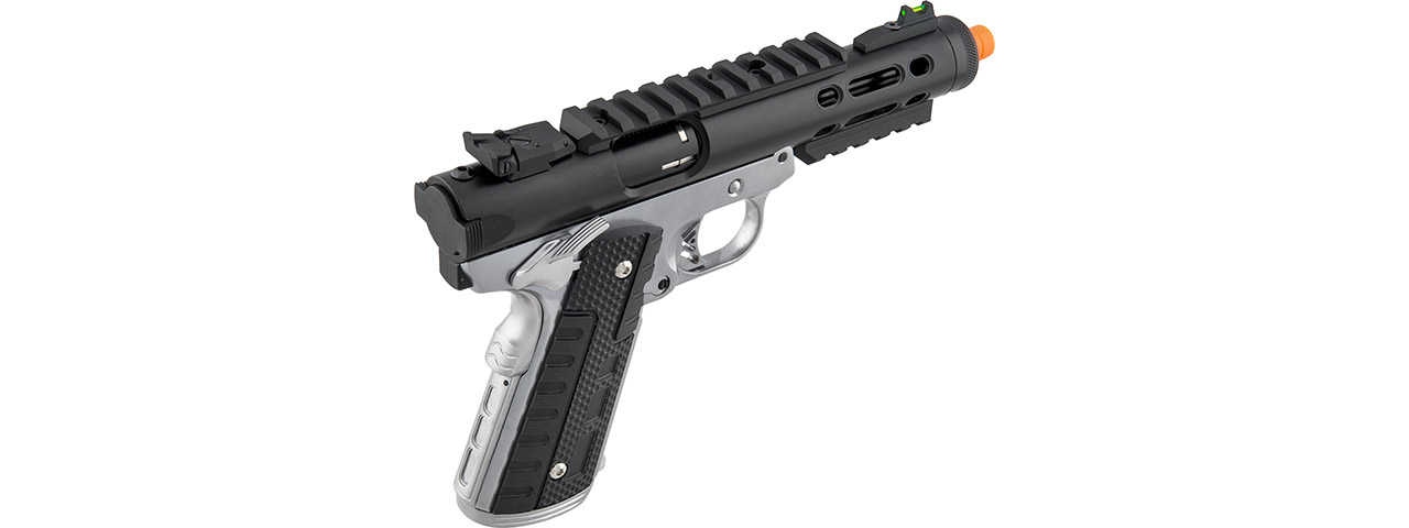 WE-Tech Galaxy 1911 Gas Blowback Airsoft Pistol (Color: Black Slide w/ Silver Lower) - Click Image to Close