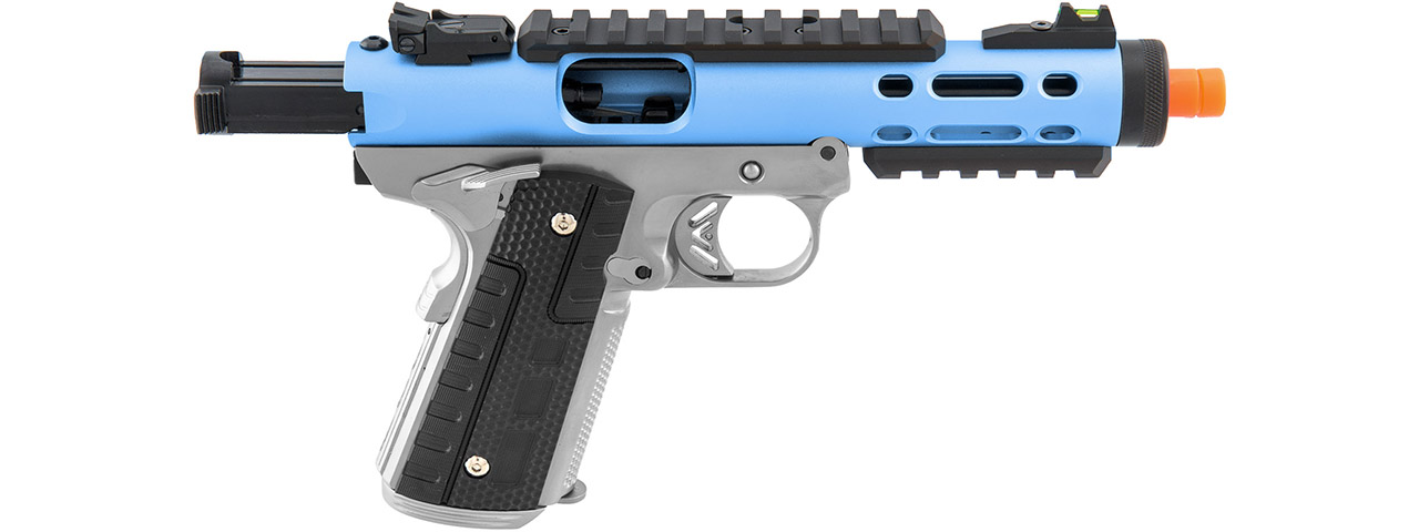 WE-Tech Galaxy 1911 Gas Blowback Airsoft Pistol (Color: Blue Slide w/ Silver Lower) - Click Image to Close