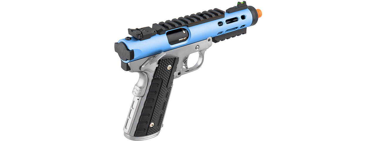 WE-Tech Galaxy 1911 Gas Blowback Airsoft Pistol (Color: Blue Slide w/ Silver Lower) - Click Image to Close