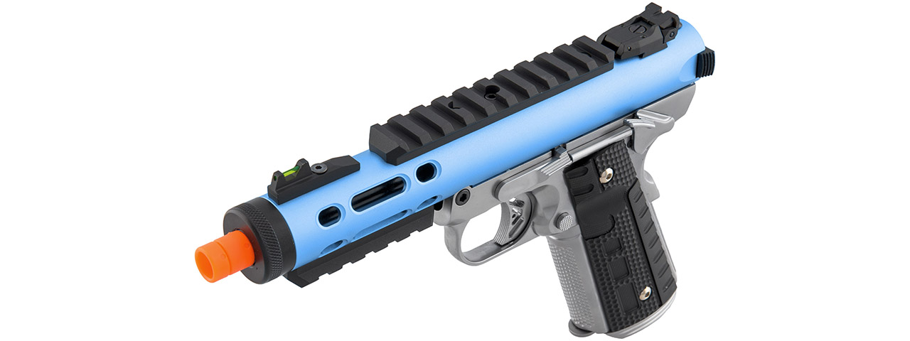 WE-Tech Galaxy 1911 Gas Blowback Airsoft Pistol (Color: Blue Slide w/ Silver Lower) - Click Image to Close