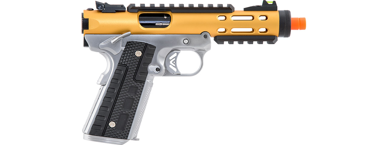 WE-Tech Galaxy 1911 Gas Blowback Airsoft Pistol (Color: Gold Slide w/ Silver Lower) - Click Image to Close