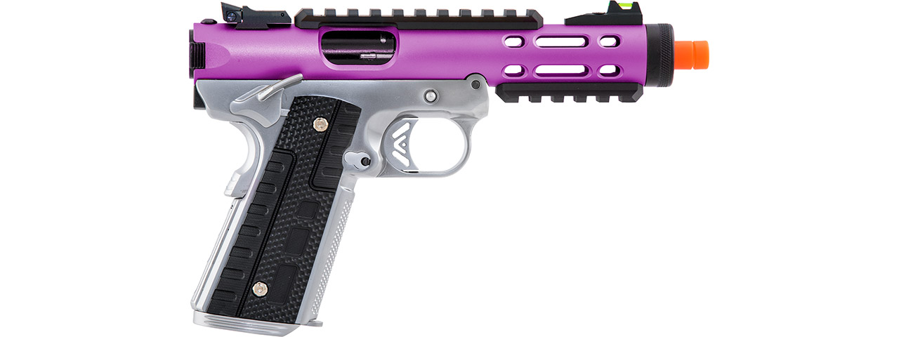 WE-Tech Galaxy 1911 Gas Blowback Airsoft Pistol (Color: Purple Slide w/ Silver Lower) - Click Image to Close