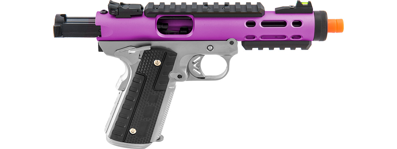 WE-Tech Galaxy 1911 Gas Blowback Airsoft Pistol (Color: Purple Slide w/ Silver Lower) - Click Image to Close