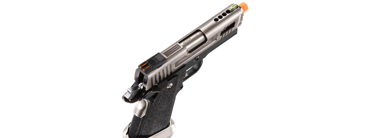 WE-Tech Hi-Capa 3.8 Full Auto Velociraptor Gas Blowback Pistol (Color: Black / Silver) - Click Image to Close