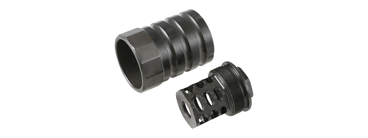 Atlas Custom Works 14mm CW 360 X12 Muzzle Brake with Blast Shield (Color: Black) - Click Image to Close