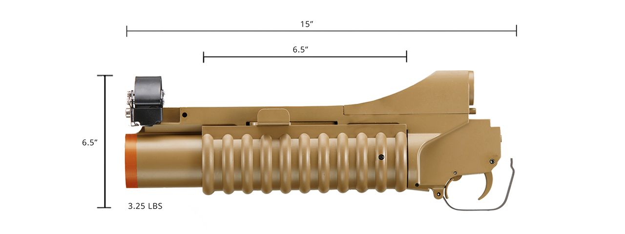 Double Bell Full Metal 40mm 3-in-1 M203 Airsoft Gas Grenade Launcher for M4/M16 Series Airsoft Rifles (Color: Tan) - Click Image to Close