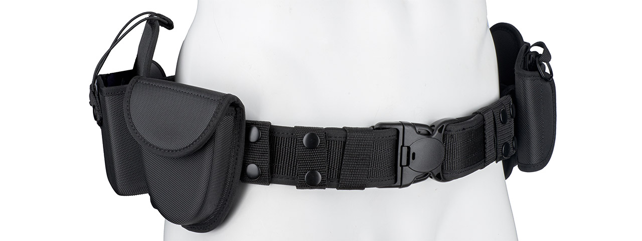 Code 11 Police Battle Belt w/ Hard Shell Pouches (Color: Black) - Click Image to Close