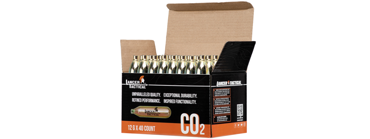 Lancer Tactical High Pressure 12 Gram CO2 Cartridges for Airsoft / Airguns (Pack of 40)