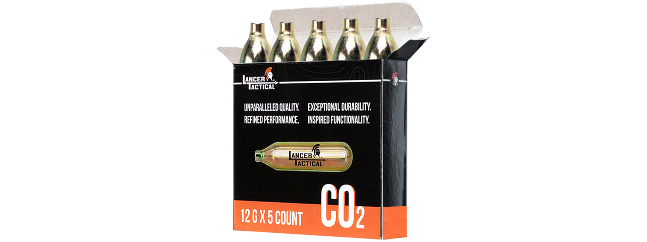 Lancer Tactical High Pressure 12 Gram CO2 Cartridges for Airsoft / Airguns (Pack of 5) - Click Image to Close
