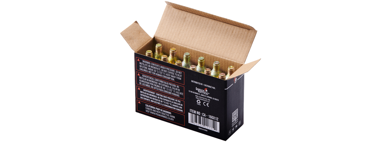 Lancer Tactical High Pressure 16 Gram CO2 Cartridges for Airsoft / Airguns (Pack of 12) - Click Image to Close