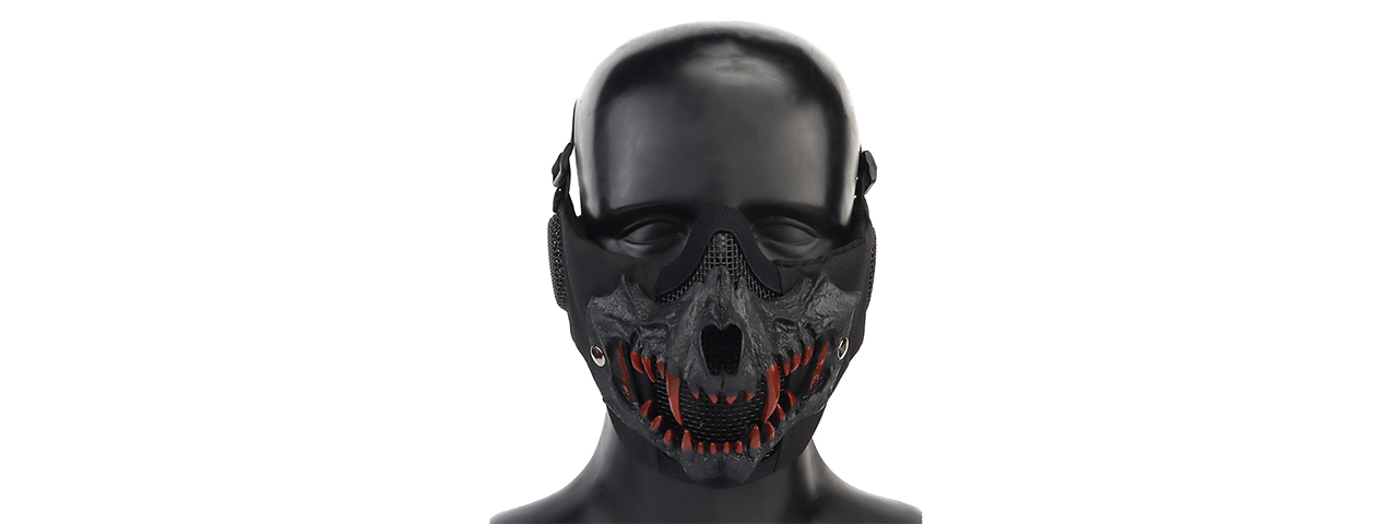 Fangs Mesh Lower Face Mask with Ear Protection (Color: Black)