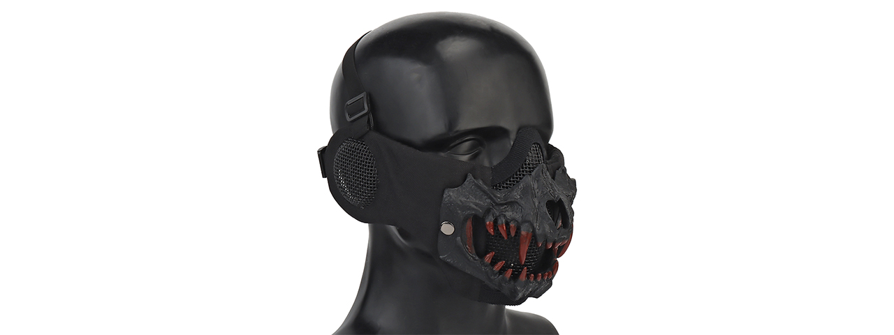 Fangs Mesh Lower Face Mask with Ear Protection (Color: Black)