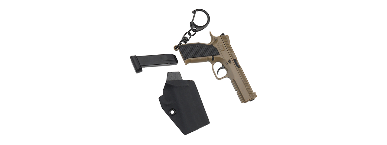 Tactical Detachable Mini Pistol Keychain with Holster (Color: Tan) - Click Image to Close