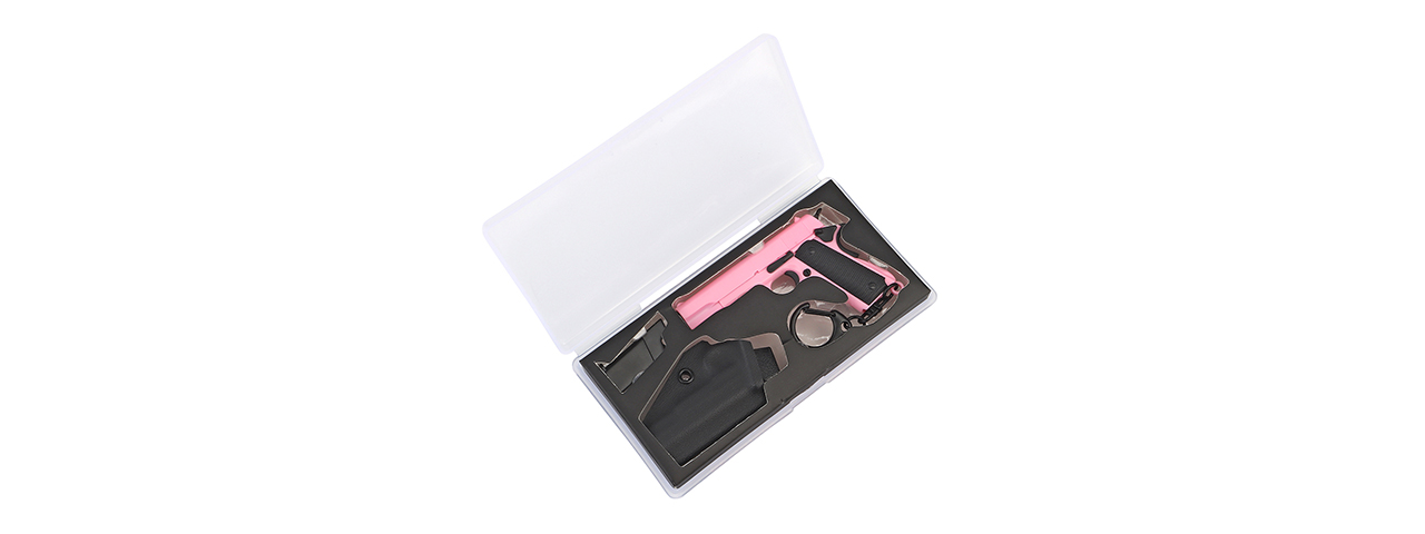 Tactical Detachable Mini 1911 Pistol Keychain with Holster (Color: Pink) - Click Image to Close