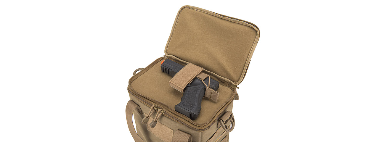 Lancer Tactical Nylon Pistol Range Bag (Color: Tan) - Click Image to Close