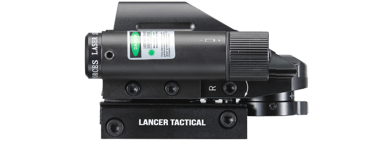 Lancer Tactical 4 Pattern Reticle Reflex Sight w/ Green Laser (Color: Black) - Click Image to Close