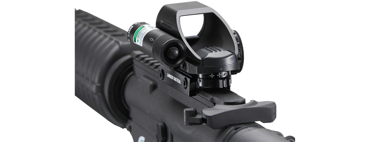 Lancer Tactical 4 Pattern Reticle Reflex Sight w/ Green Laser (Color: Black) - Click Image to Close