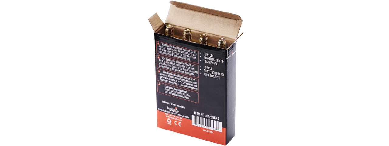 Lancer Tactical High Pressure 88 Gram CO2 Cartridges for Paintball (Pack of 4) - Click Image to Close