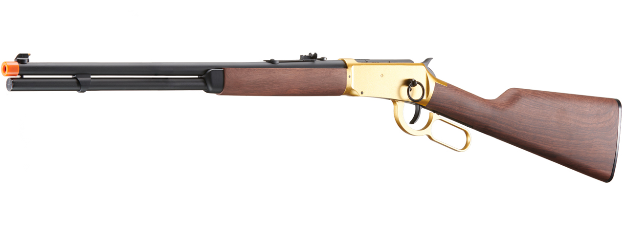 Double Bell M1894 CO2 Powered Lever Action Airsoft Rifle (Color: Gold / Imitation Wood) - Click Image to Close