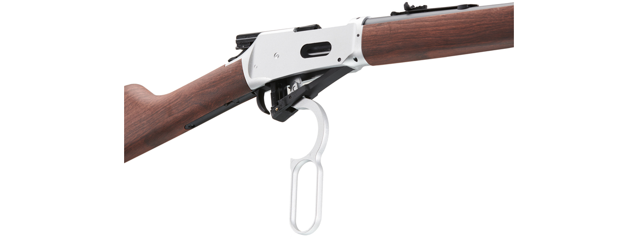 Double Bell M1894 CO2 Powered Lever Action Airsoft Rifle (Color: Silver / Imitation Wood) - Click Image to Close