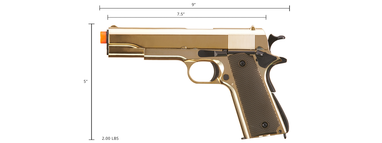 Double Bell Green Gas M1911 GBB Airsoft Pistol Type 1 (Low Velocity) - Gold - Click Image to Close