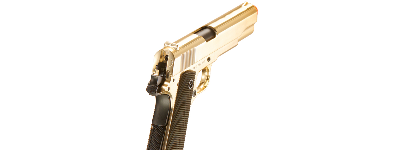 Double Bell Green Gas M1911 GBB Airsoft Pistol Type 1 (Low Velocity) - Gold - Click Image to Close