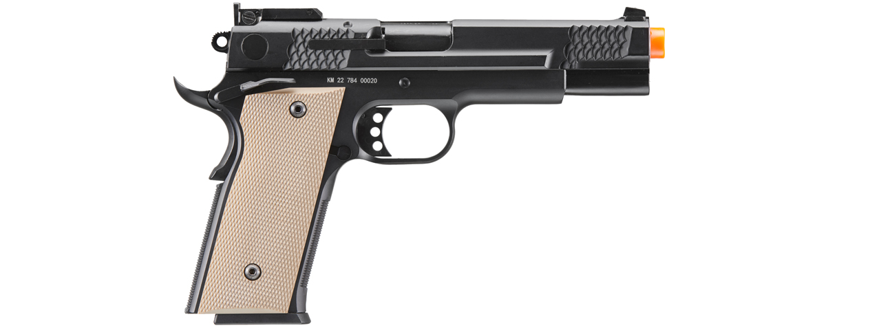 Double Bell Green Gas Full Metal 1911 Gas Blowback Airsoft Pistol w/ Tan Grip (Color: Black)