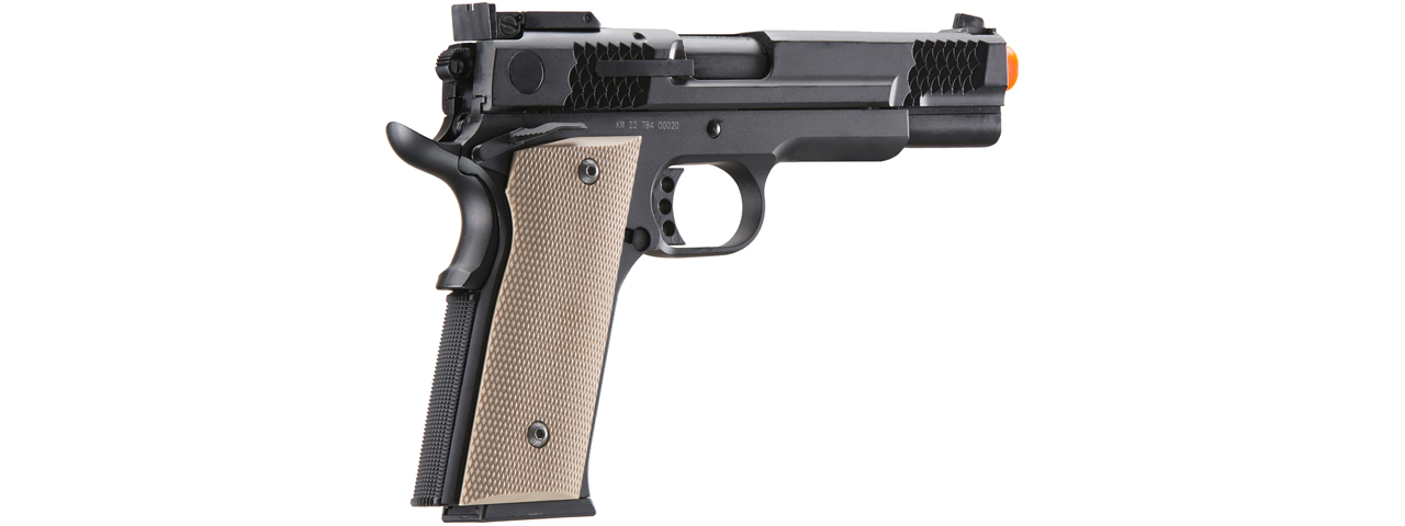 Double Bell Green Gas Full Metal 1911 Gas Blowback Airsoft Pistol w/ Tan Grip (Color: Black)