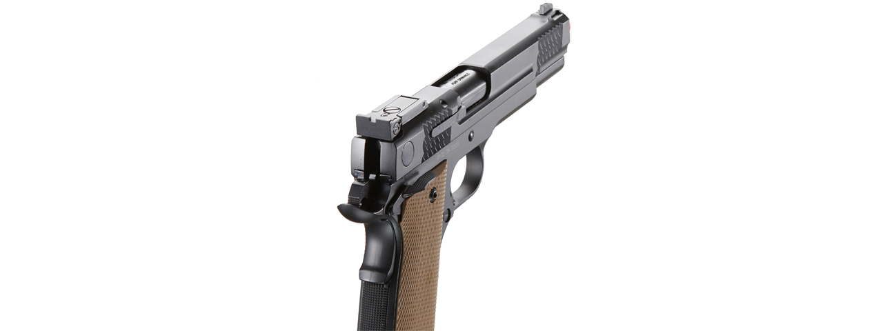 Double Bell Green Gas Full Metal 1911 Gas Blowback Airsoft Pistol w/ Tan Grip (Color: Black)