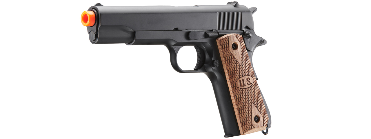 Double Bell M1911 Green Gas Blowback Airsoft Pistol w/ Wood Grip (Color: Black) - Click Image to Close