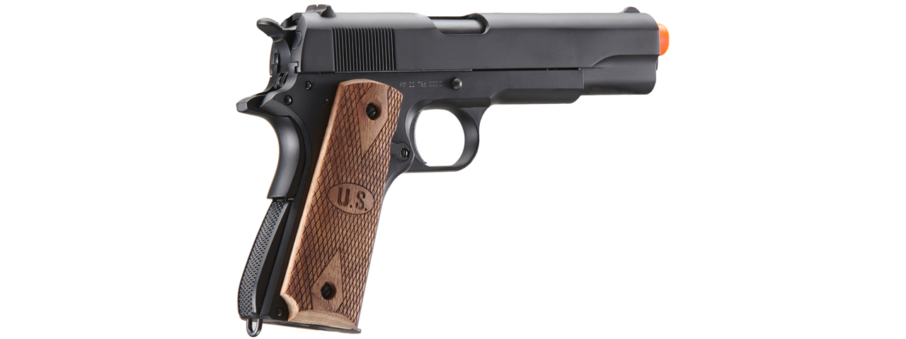 Double Bell M1911 Green Gas Blowback Airsoft Pistol w/ Wood Grip (Color: Black) - Click Image to Close