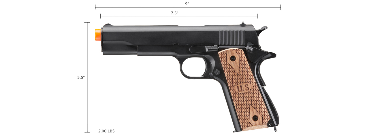 Double Bell M1911 Green Gas Blowback Airsoft Pistol w/ Wood Grip (Color: Black) - Click Image to Close