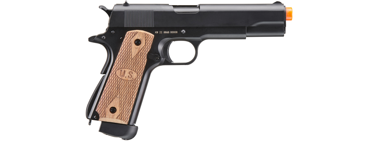 Double Bell M1911 Co2 Gas Blowback Airsoft Pistol w/ Wood Grip (Color: Black) - Click Image to Close