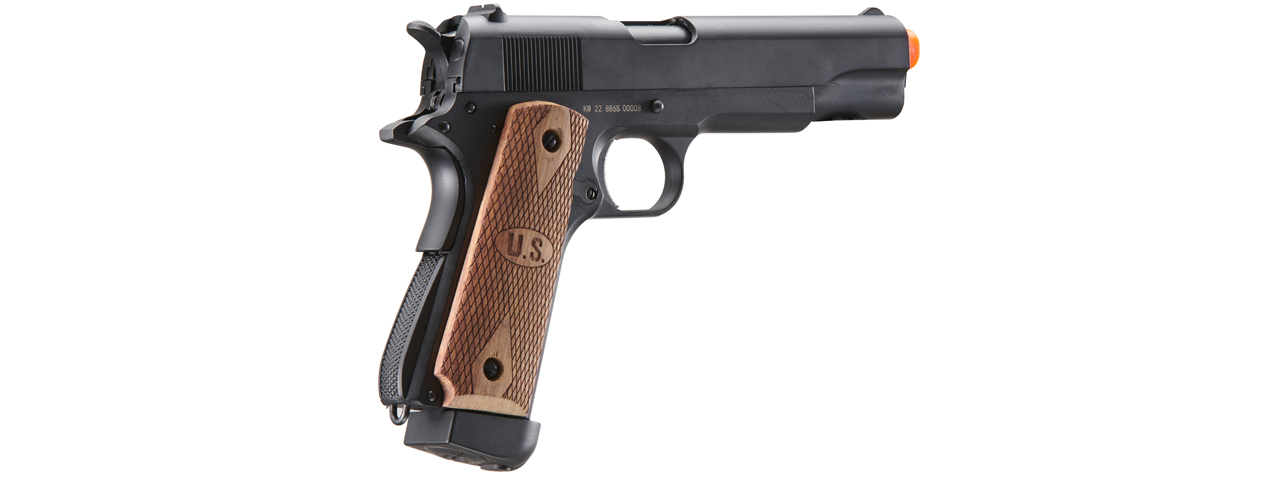 Double Bell M1911 Co2 Gas Blowback Airsoft Pistol w/ Wood Grip (Color: Black) - Click Image to Close