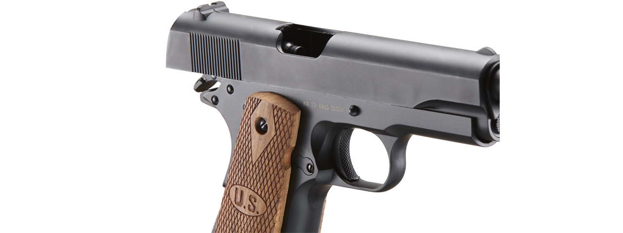 Double Bell M1911 Co2 Gas Blowback Airsoft Pistol w/ Wood Grip (Color: Black) - Click Image to Close